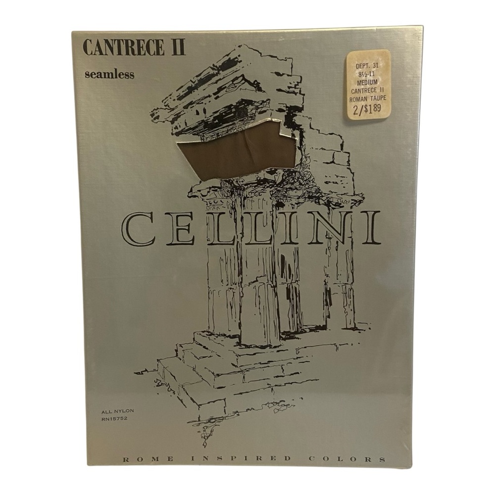 Vintage Cellini Cantrece II Seamless Nylon Stockings Hosiery Roman Taupe 2 Pair